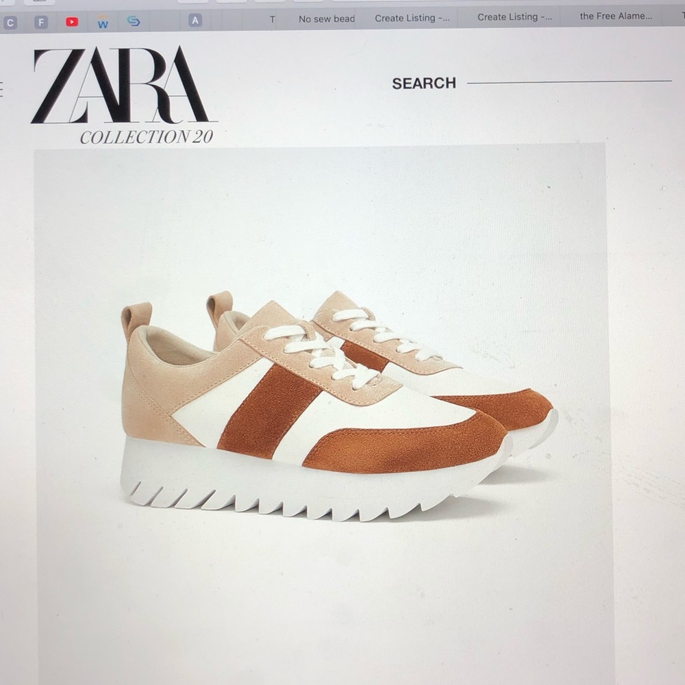 ZARA CONTRASTING SNEAKERS In natural leather